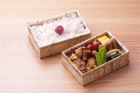 japanese lunch box on floorの写真素材