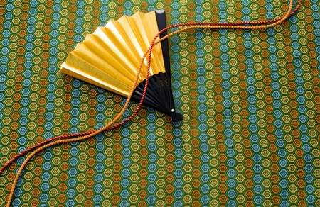 Japanese image of japanese fan on kimono textureの写真素材