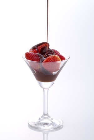 strawberries with chocolate  in cocktail glassの写真素材