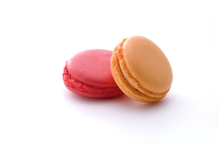pink and orange macaroon on white backgroundの写真素材