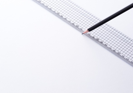 Plastic ruler and pencil for drawing の写真素材