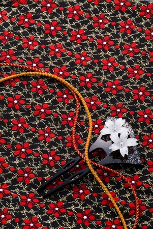 Beautiful japanese kimono, its cords and ornamental hairpin