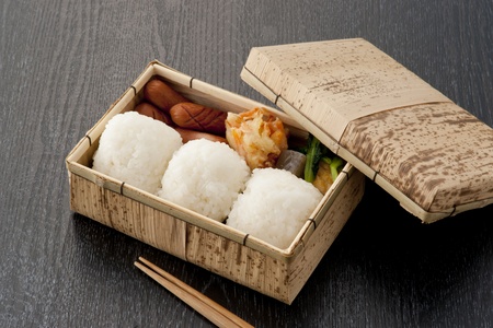 bamboo japanese lunch box and chopsticksの写真素材