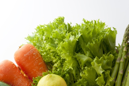 fresh various vegetables, cucumber, ccarrot, lettuce, asparagus and lemonの写真素材