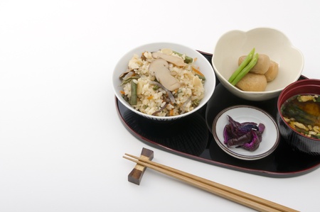 delicious traditional japanese foods and chopsticksの写真素材