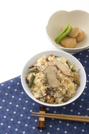 delicious traditional japanese foods on matの写真素材