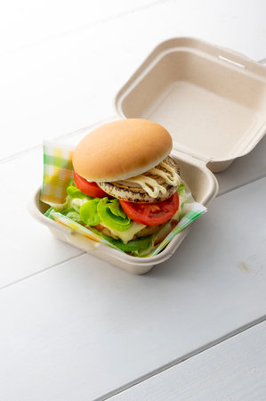 a hamburger for a picnicの写真素材