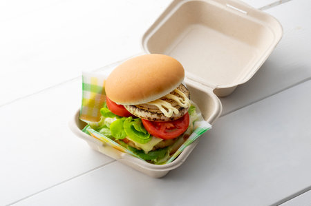 a hamburger for a picnicの写真素材