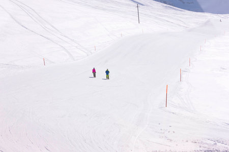 Skiing in the Alpsの写真素材