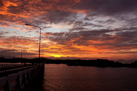 Burst sky at the bridge in the morningの写真素材