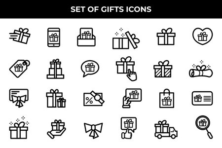 Simple Set of Gifts Related Vector Line Icons. Contains such Icons as Gift Card, Present Offer, Ribbon and more.のイラスト素材