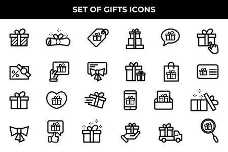 Simple Set of Gifts Related Vector Line Icons. Contains such Icons as Gift Card, Present Offer, Ribbon and more.のイラスト素材