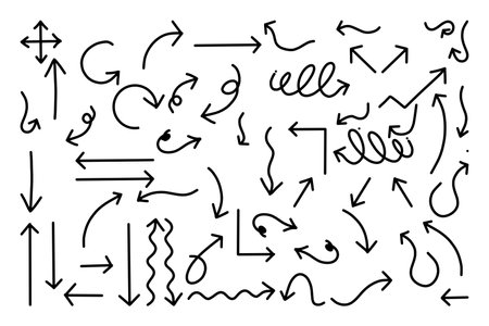 Hand drawn arrow vector icons set. sketch arrow design for business plan and education.のイラスト素材