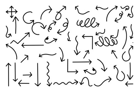 Hand drawn arrow vector icons set. sketch arrow design for business plan and education.のイラスト素材