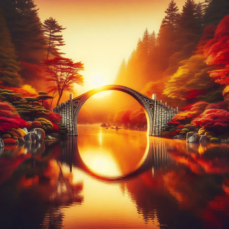 Fantastic Autumn Landscape. Amazing sunset With colorful skyの写真素材