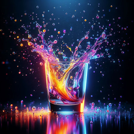 Cocktail in glass with splashes
