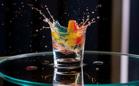 Cocktail in glass with splashes