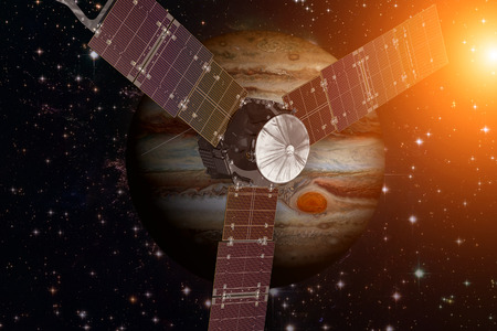 Juno spacecraft and Jupiter.