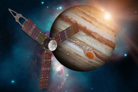 Juno spacecraft and Jupiter.の写真素材