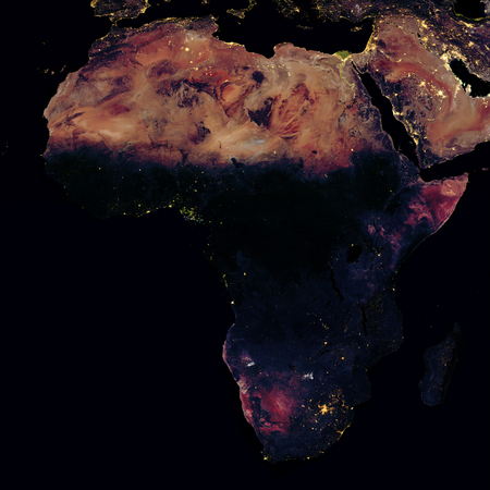 City lights on world map. Africa.の写真素材
