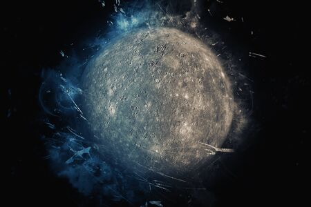 Planet Art - Mercury. Science fiction art. Solar system. Elements of this image furnished by NASA