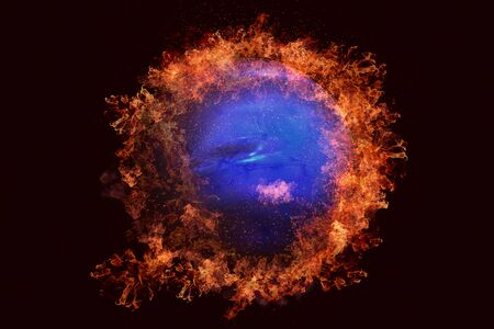 Planet in fire - Neptune. Science fiction art. Solar system. Elements of this image furnished by NASAの写真素材