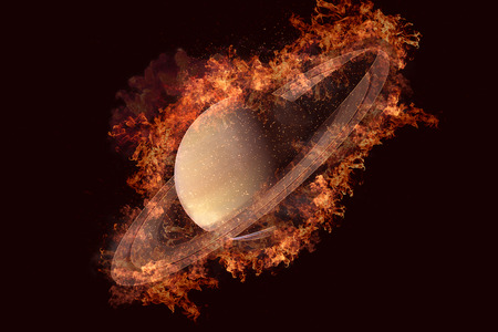 Planet in fire - Saturn. Science fiction art. Solar system. Elements of this image furnished by NASAの写真素材