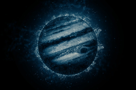Planet in water - Jupiter. Science fiction art.