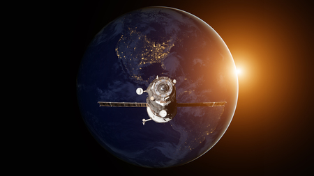 Spacecraft Progress orbiting the earth.の写真素材