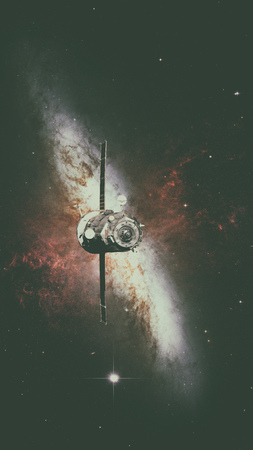 Spacecraft Progress orbiting the space nebula. Elements of this image furnished by NASA.の写真素材