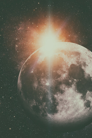 Solar System - Earths Moon. The Moon is Earth's only natural satellite. It is one of the largest natural satellites in the Solar System.の写真素材