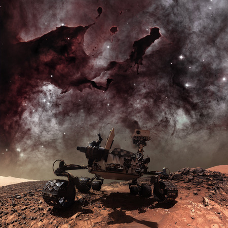 Curiosity rover exploring the surface of Mars.