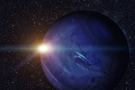 Solar System - Neptune. It is the eighth and farthest planet from the Sun in the Solar System. It is a giant planet. Neptune has 14 known satellites. Elements of this image furnished by NASA.の写真素材