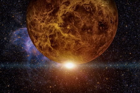 Solar System - Venus. It is the second planet from the Sun. It is a terrestrial planet. After the Moon, it is the brightest natural object in the night sky.の写真素材