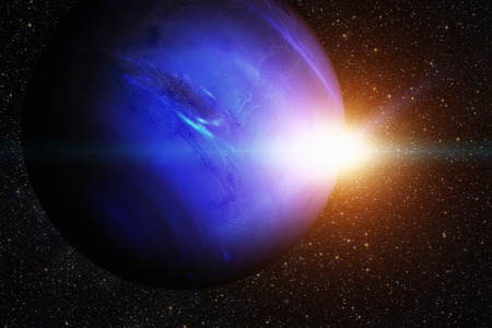 Solar System - Neptune. It is the eighth and farthest planet from the Sun in the Solar System. It is a giant planet. Neptune has 14 known satellites. Elements of this image furnished by NASA.の写真素材