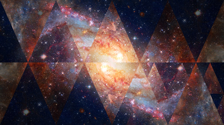 Universe, nebula, galaxy and the sacred geometry collage. Abstract outer space.の写真素材