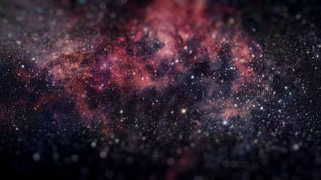 Nebula and galaxies in dark space. Science fiction art with small DOF.