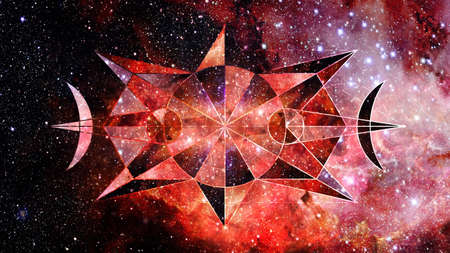 Abstract hipster geometric background with triangles, circles, nebula, stars and galaxy.の写真素材