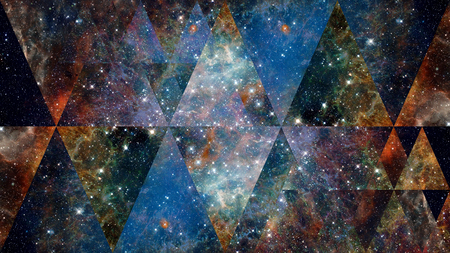 Universe, nebula, galaxy and the sacred geometry collage. Abstract outer space.の写真素材