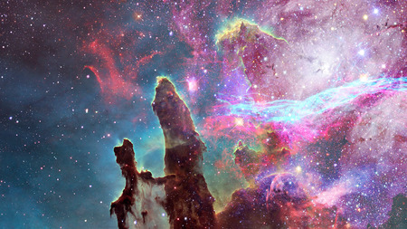 Nebula and galaxies in dark space.