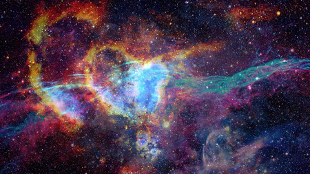 Colored nebula and open cluster of stars in the universe.の写真素材