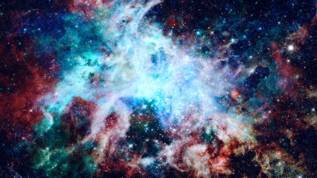Colored nebula and open cluster of stars in the universe.の写真素材