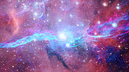 Colored nebula and open cluster of stars in the universe.の写真素材