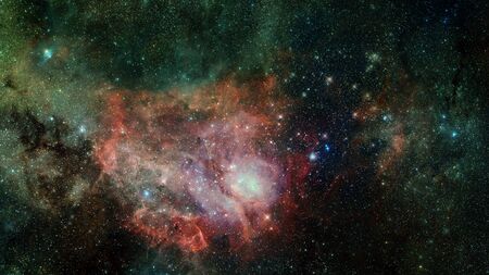 Colored nebula and open cluster of stars in the universe.の写真素材