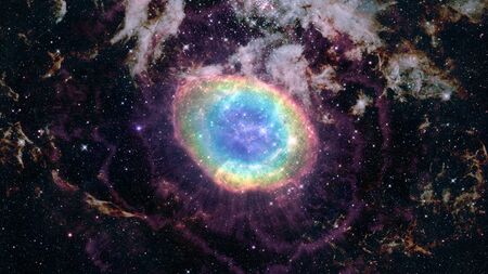 The Ring Nebula is a planetary nebula in the northern constellation of Lyra.の写真素材