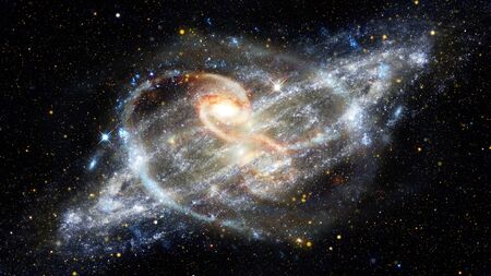 Spiral galaxies and nebula in space.