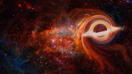 Simulation of a big black hole in the dark space.の写真素材