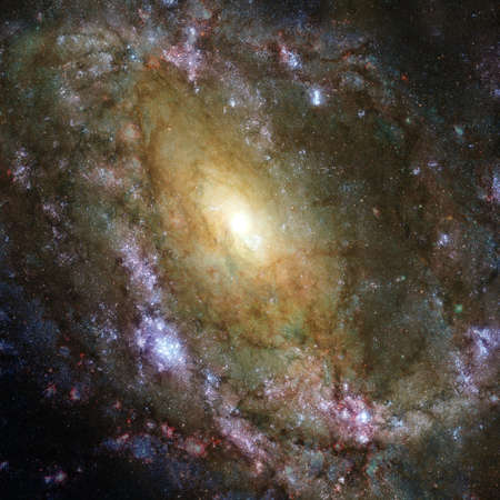 Spiral nebula and light ray in deep space.の写真素材
