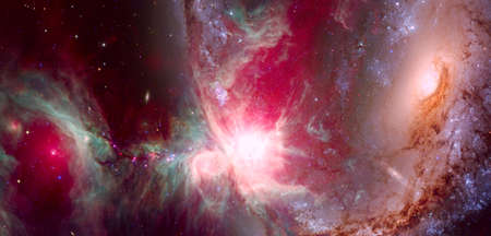 Spiral nebula and light ray in deep space.の写真素材