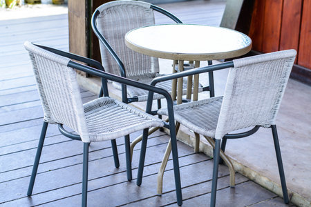 table and chair in the garden - can use to display or montage on product